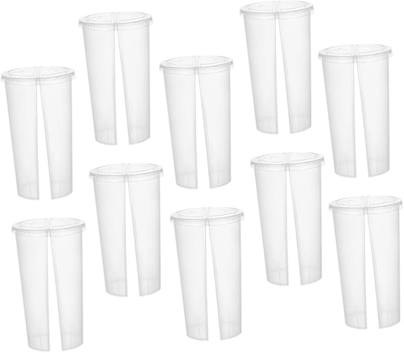 Valentines Day Disposable Dual Compartment Cups With Lids 12PCS Transparent For Milk Tea - Image 1